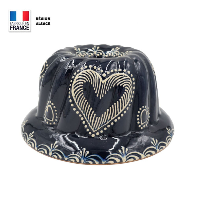 Moule à Kouglof Bleu Décor Coeur 20 cm Moule à Kouglof Bleu Décor Coeur 20 cm