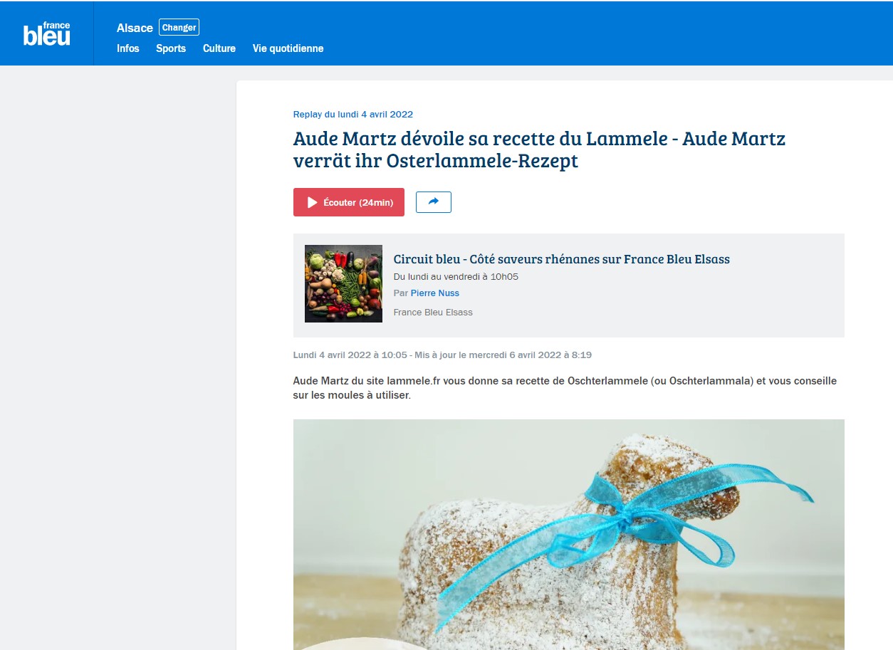 Article France Bleu "Aude Martz dévoile sa recette du Lammele"