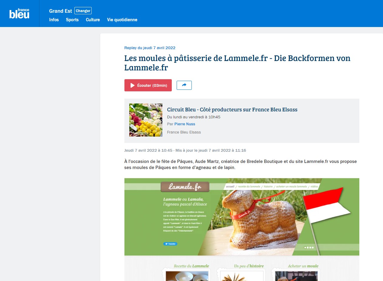 Article France Bleu Les moules à pâtisseries de Lammele.fr