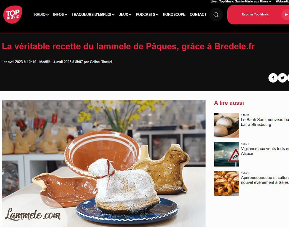Article Top Music : "La véritable recette de Lammele de Pâques, grâce à Bredele.fr"